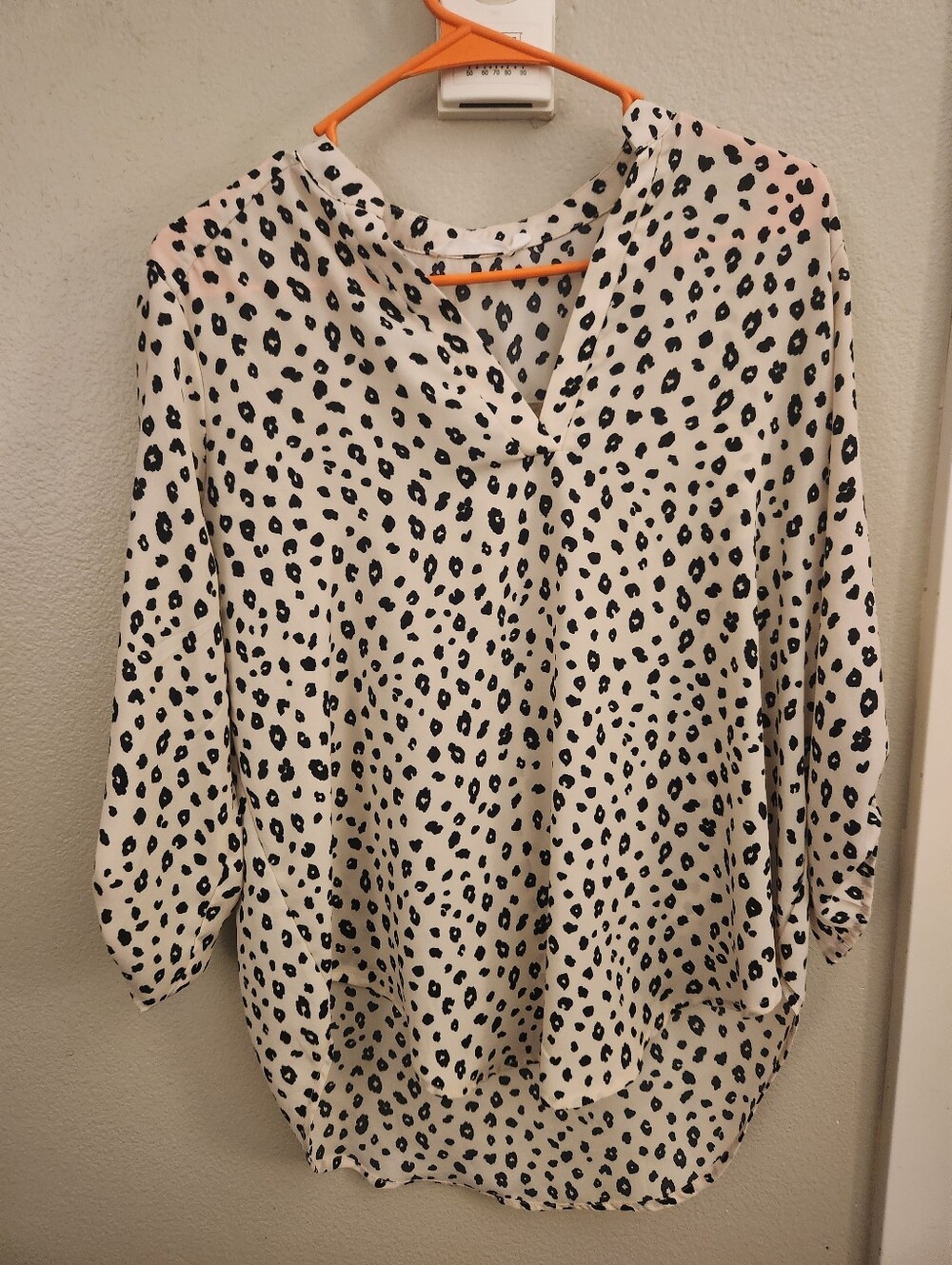 Leopard-Print Cream V-Neck Blouse